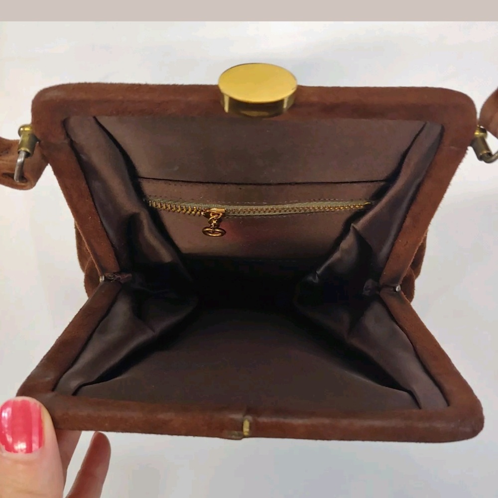 Vintage Art Deco Leather Suede Clutch Purse - Picture 4 of 8